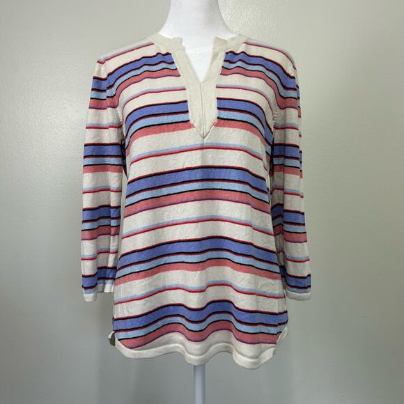 Talbots Sweater Medium Petite Stripe Linen Blend 3/4 Sleeves Lightweight - Picture 1 of 10